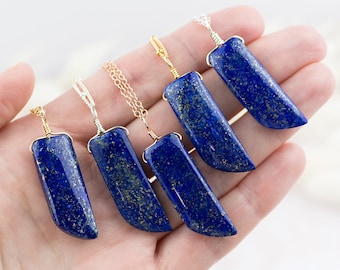 Lapis Lazuli point necklace - Genuine lapis lazuli pendant necklace. Blue lapis lazuli stone crystal necklace. September birthstone necklace