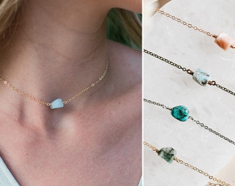 Raw Crystal Birthstone Necklace, Gold, Silver, Bronze