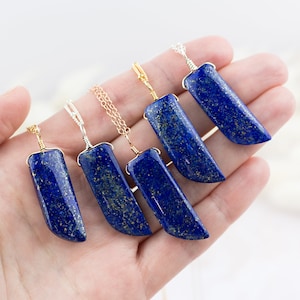 Lapis Lazuli point necklace Genuine lapis lazuli pendant necklace. Blue lapis lazuli stone crystal necklace. September birthstone necklace afbeelding 1