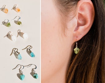 Raw Crystal Birthstone Earrings, Gemstone Dangle Earrings