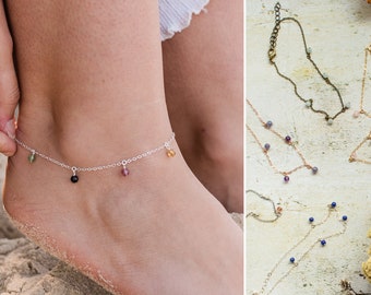 Custom Gemstone Bead Dangle Anklet, Boho Ankle Bracelet