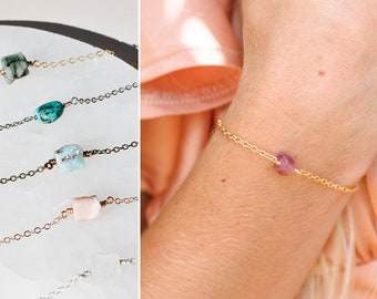 Personalized Raw Crystal Bracelet, Real Gemstone Jewelry Gift