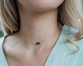 Lapis lazuli minimal choker. Lapis lazuli choker. Chain thin choker. Necklace choker thin. Thin necklace choker. September birthstone.