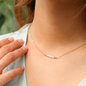 Tiny freshwater pearl bead bar necklace. Real freshwater pearl necklace. Freshwater pearl beaded bar necklace. June birthstone necklace.