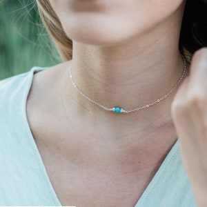 Dainty Larimar Choker Necklace, Sterling Silver, Adjustable