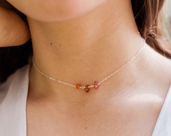 Carnelian choker necklace. Tiny red beaded choker. Orange crystal choker. Beaded boho choker. Beaded boho choker. July birthstone necklace