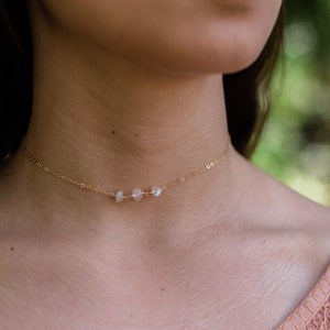 Rainbow moonstone choker necklace. Tiny beaded choker. Tiny beaded choker. Beaded boho choker. Gold beaded choker. June birthstone. image 1