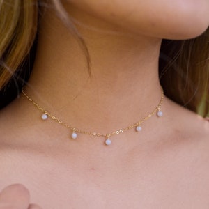 Blue Lace Agate boho choker. Blue Lace Agate bead drop choker. Blue Lace Agate choker. Blue bead choker. Blue crystal choker necklace.