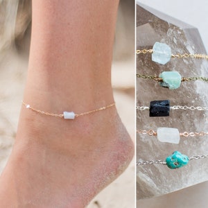 Custom tiny raw crystal anklet. Choose your gemstone and metal. Real rough stone anklet gift for women made from natural crystals.