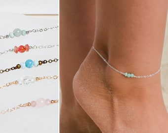 Custom dainty gemstone boho anklet. Choose your birthstone crystals & material. Delicate beaded anklet. Custom anklet bracelet gift for her.