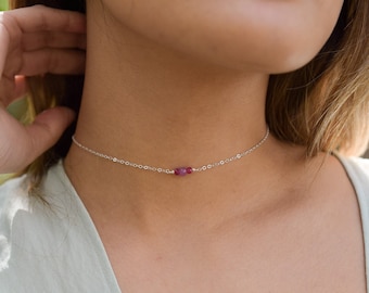 Ruby tiny gemstone choker. Dainty beaded choker. Dainty choker. Delicate gold choker. Minimal choker. Ruby choker. July birthstone necklace