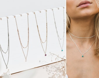 Custom Layered Gemstone Choker Necklace, Birthstone Jewelry