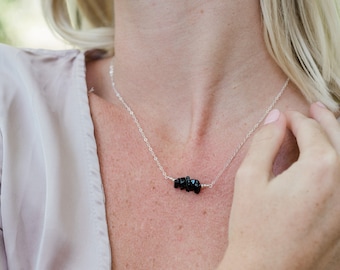 Black onyx necklace - Black onyx beaded bar necklace - Real genuine onyx bead necklace - Black gemstone necklace - July birthstone necklace