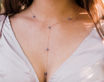 Lapis Lazuli Lariat Tanzanite Lariat Tourmaline Rose Quartz Necklace Healing Necklace Boho Necklace Gold Leaf Necklace Behemian Gift For Her