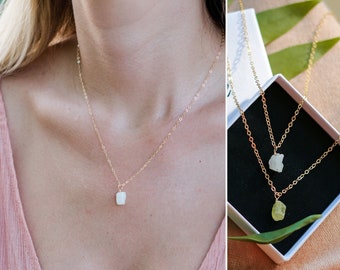 Raw Birthstone Gemstone Pendant Necklace, Custom Crystal Necklace