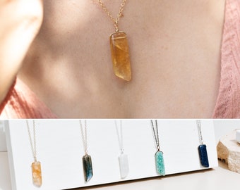 Personalized Natural Crystal Pendant Necklace, Birthstone Jewelry