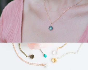 Teardrop Gemstone Necklace, Personalized Crystal Pendant, Birthstone Gift