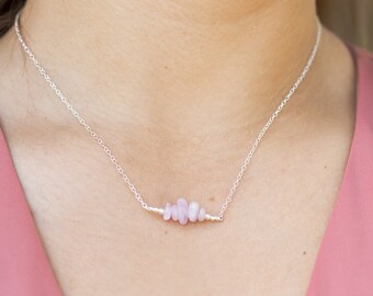 Kunzite Chip Bead Bar Necklace, Sterling Silver, Genuine Gemstone