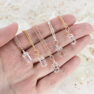 Mini Clear Quartz Double Terminated Crystal Point Pendant Necklace by Handmade Genuine Gemstone Jewellery Brand Luna Tide