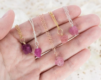 Raw Pink Tourmaline Pendant Necklace – October Birthstone Jewelry