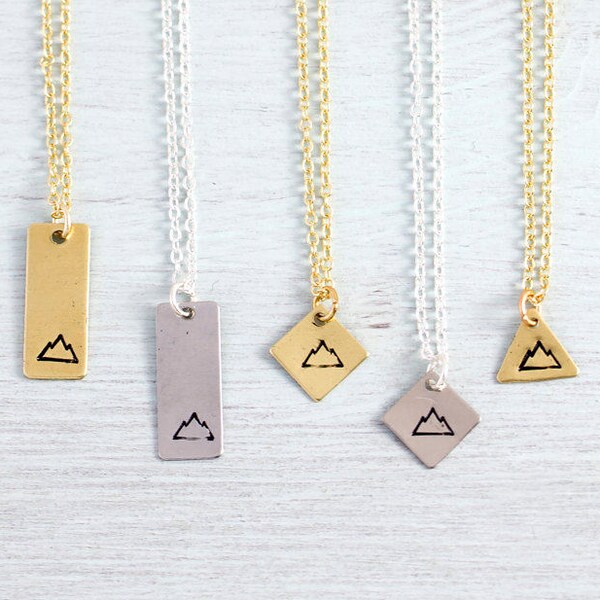 Tiny Mountain Necklace - Little Mountain Necklace - Hand Stamped Mountain Pendant - Adventure Necklace - Gold/Silver Small Mountain Necklace