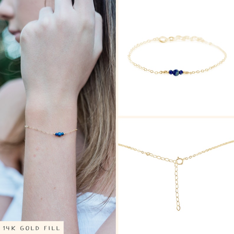 Lapis lazuli dainty bracelet. Lapis lazuli bracelet. September birthstone. Gemstone bracelet. Dainty gold bracelet. Bridesmaids bracelet. 14k Gold Fill