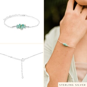 Amazonite bead bar crystal bracelet in bronze, silver, gold or rose gold 6 chain with 2 adjustable extender Sterling Silver