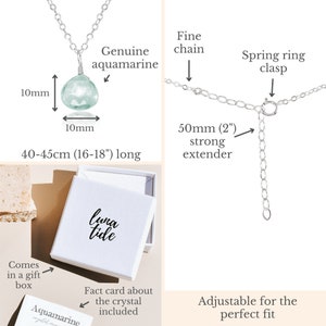 Blue Aquamarine crystal necklace. March birthstone necklace. Dainty necklace gift for mom. Gemstone pendant necklace. Boho Necklace. image 8
