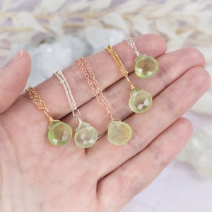 Tiny prehnite necklace Small green prehnite faceted teardrop necklace Natural light green gemstone necklace Genuine prehnite necklace image 1