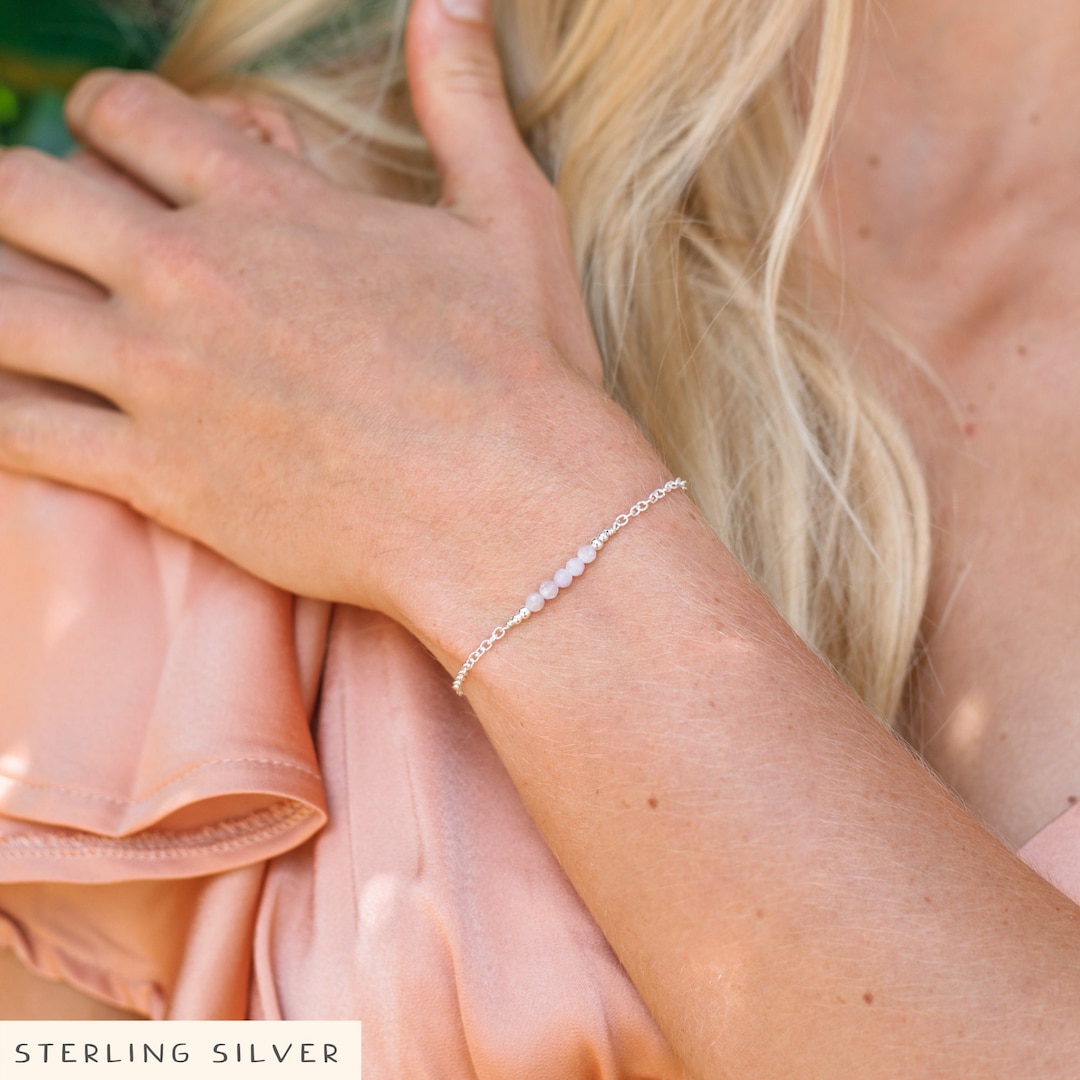 クンツァイトのビーズブレスレット クンツァイトビーズバーブレスレット - スターリングシルバー、ピンク