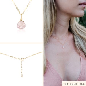 Tiny Rose Quartz Necklace Small Rose Quartz Faceted Teardrop Necklace Natural Pink Crystal Necklace January Birthstone Necklace image 2