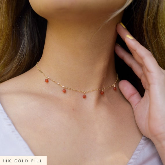 Carnelian Boho Choker. Carnelian Choker. Red Bead Drop Choker. Orange Crystal Bead Dangle Choker. July Birthstone Red Choker Necklace. Etsy Canada