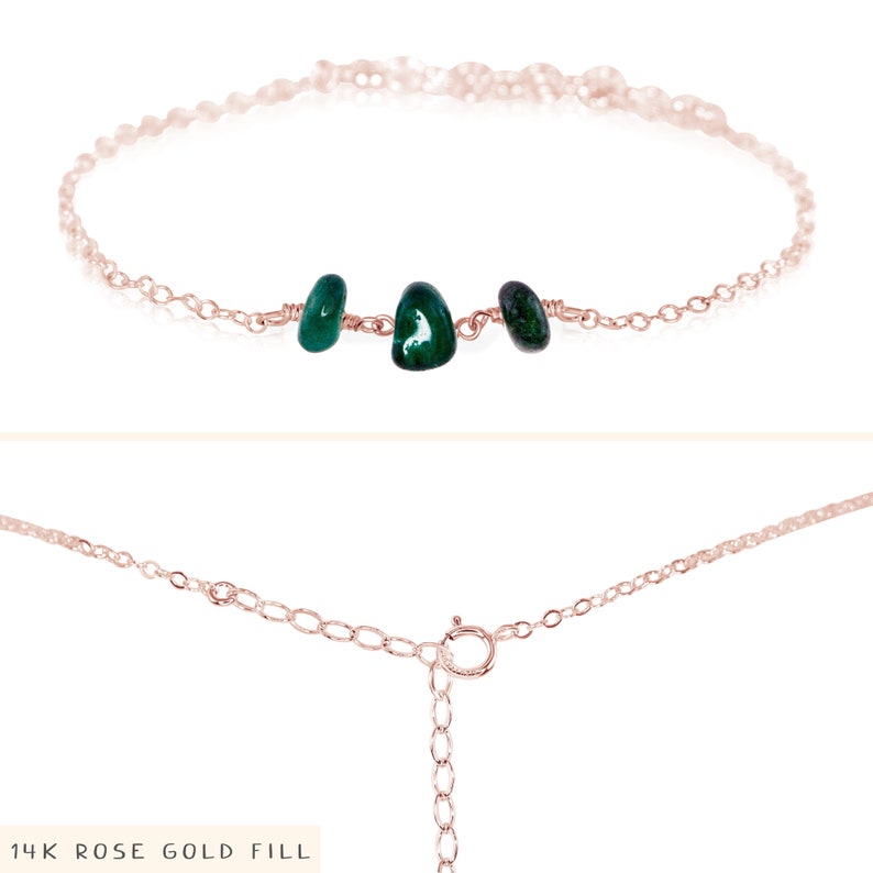 Emerald boho bracelet. Emerald bracelet. Healing bracelet. Beaded bracelet. Meditation bracelet. Womens bracelet. May birthstone bracelet 14k Rose Gold Fill