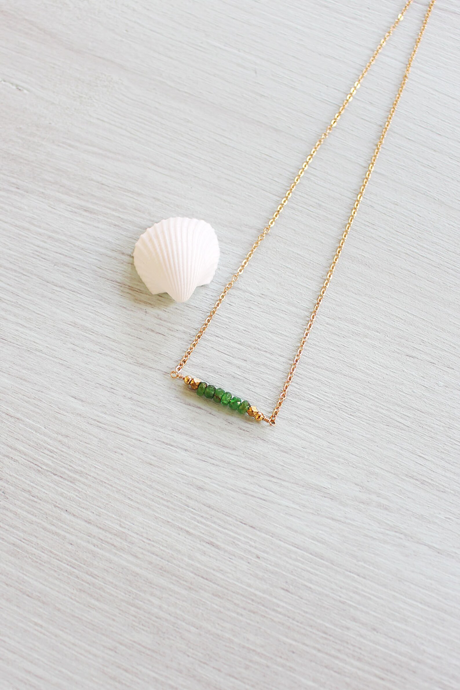 Tsavorite Bead Bar Necklace Semiprecious Tsavorite Gemstone Etsy