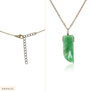 Aventurine smooth polished point crystal necklace Natural aventurine necklace Large green aventurine crystal necklace Bronze