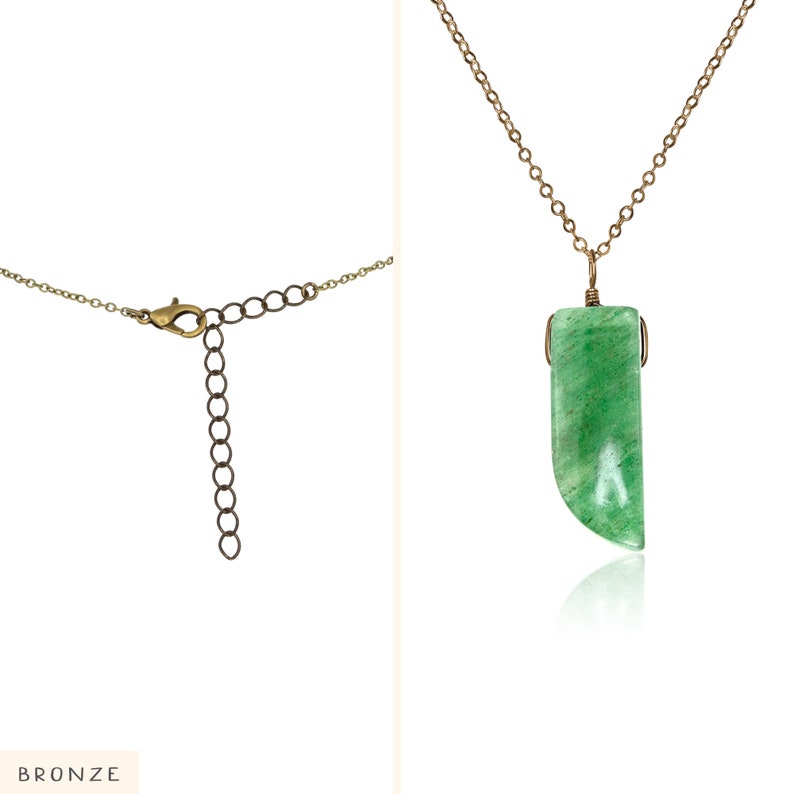 Aventurine smooth polished point crystal necklace Natural aventurine necklace Large green aventurine crystal necklace Bronze