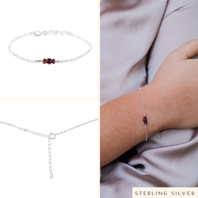 Garnet delicate bracelet. Garnet bracelet. Minimalist bracelets. Simple bracelet. Bridesmaids bracelet. Gemstone bracelet. Dainty bracelet Sterling Silver