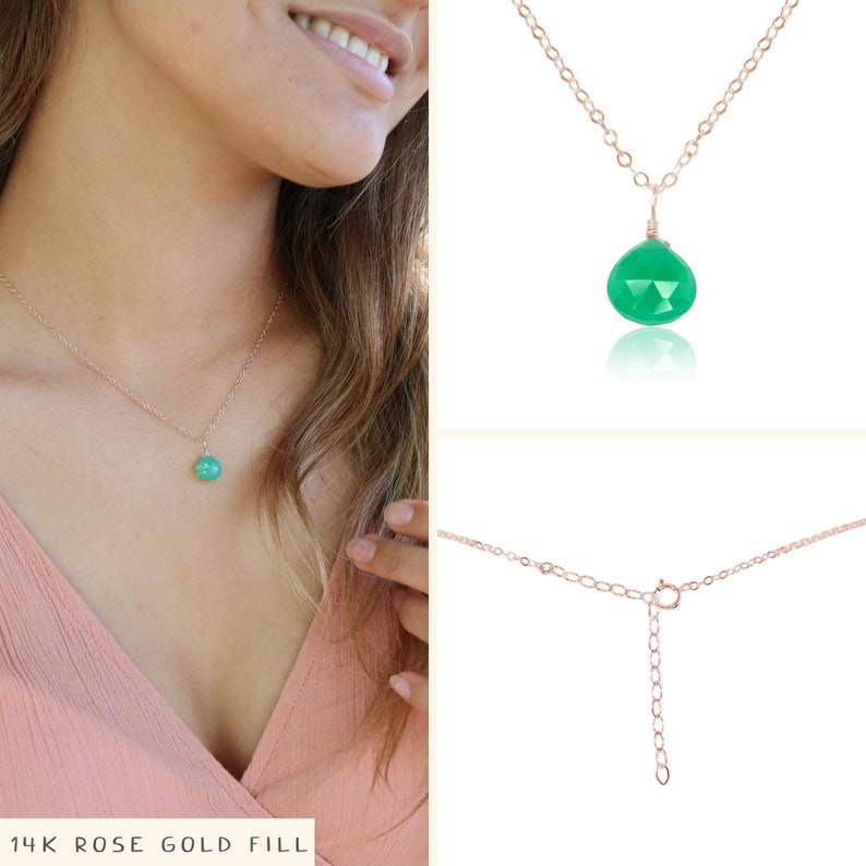 Tiny chrysoprase necklace Small chrysoprase faceted teardrop necklace Natural green chrysoprase necklace May birthstone necklace image 3