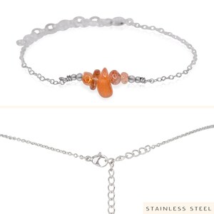 Orange sunstone bead bar crystal bracelet in bronze, silver, gold or rose gold 6 chain with 2 adjustable extender image 6