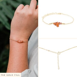 Orange sunstone bead bar crystal bracelet in bronze, silver, gold or rose gold 6 chain with 2 adjustable extender image 3