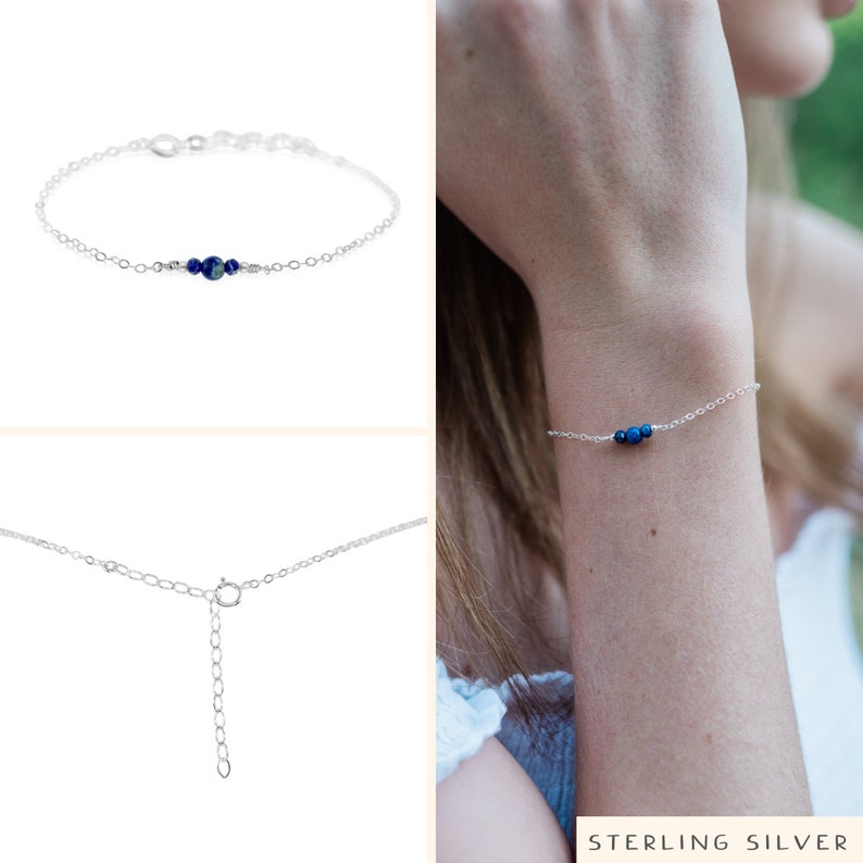 Lapis lazuli dainty bracelet. Lapis lazuli bracelet. September birthstone. Gemstone bracelet. Dainty gold bracelet. Bridesmaids bracelet. Sterling Silver