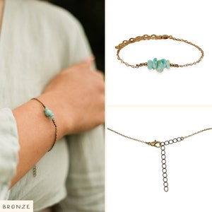 Amazonite bead bar crystal bracelet in bronze, silver, gold or rose gold 6 chain with 2 adjustable extender Bronze