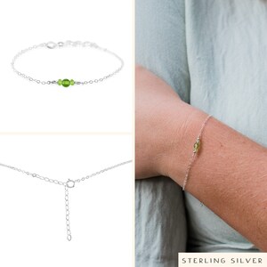 Green peridot bracelet. Peridot bracelet. Handmade jewelry gift for her. Green gemstone bracelet. August birthstone crystal bracelet. Sterling Silver