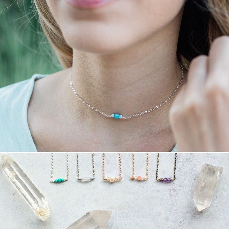 Custom Dainty Gemstone Choker Necklace. Choose Your Gemstones Etsy