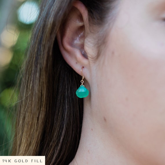 Chrysoprase Earrings. Drop Earrings. Teardrop Earrings. Simple