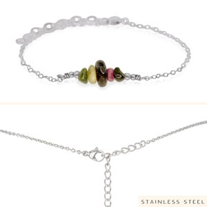 Tourmaline bead bar crystal bracelet in bronze, silver, gold or rose gold 6 chain with 2 adjustable extender October birthstone image 5