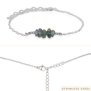 Labradorite bead bar crystal bracelet in bronze, silver, gold or rose gold 6 chain with 2 adjustable extender image 5