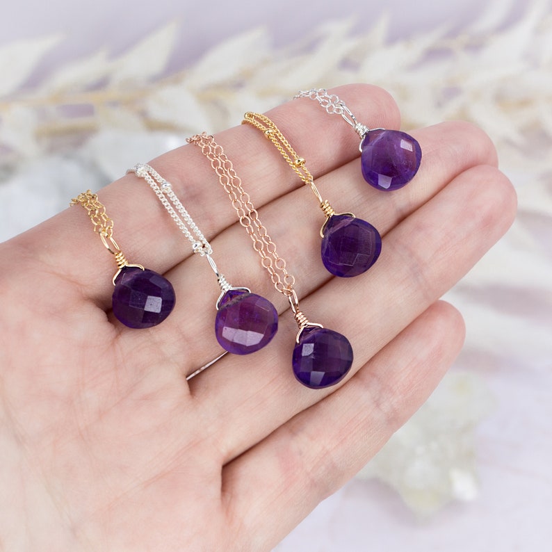 Amethyst gemstone necklace. February birthstone necklace. Crystal necklace boho jewelry bohemian jewelry. Gift for sister birthstone jewelry image 1