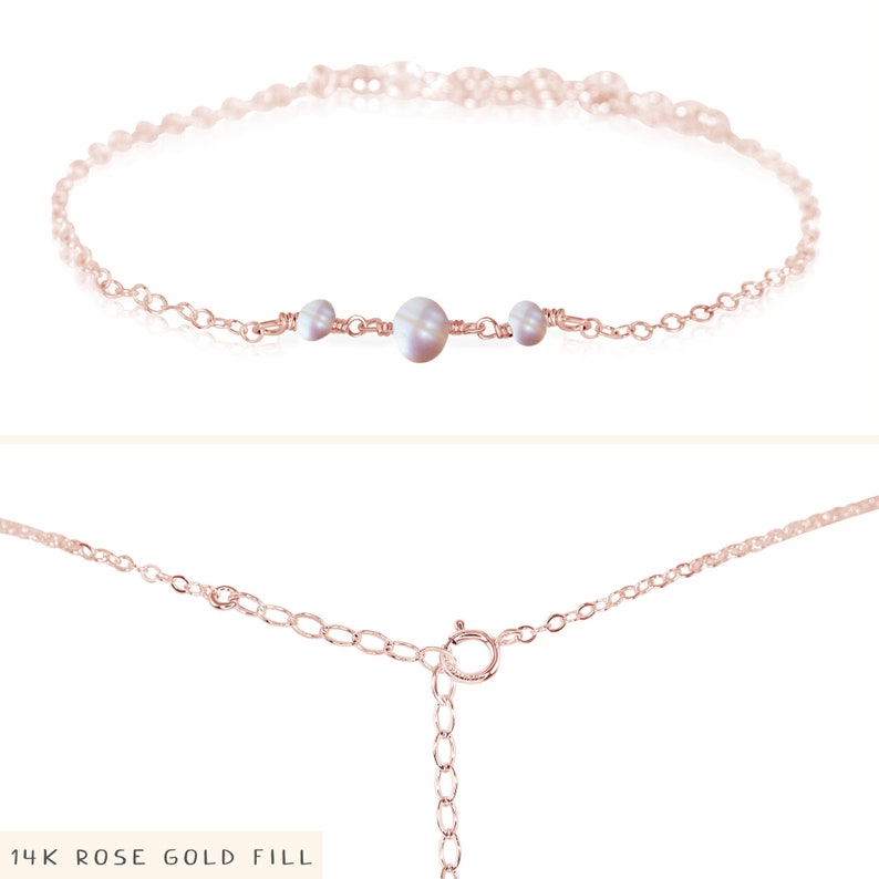 Freshwater pearl bracelet. Bracelets for women. Beaded bracelets. Simple bracelets. Bohemian bracelet. June birthstone bracelet. 14k Rose Gold Fill