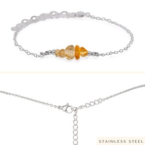 Citrine bead bar crystal bracelet in bronze, silver, gold or rose gold 6 chain with 2 adjustable extender November birthstone Stainless Steel